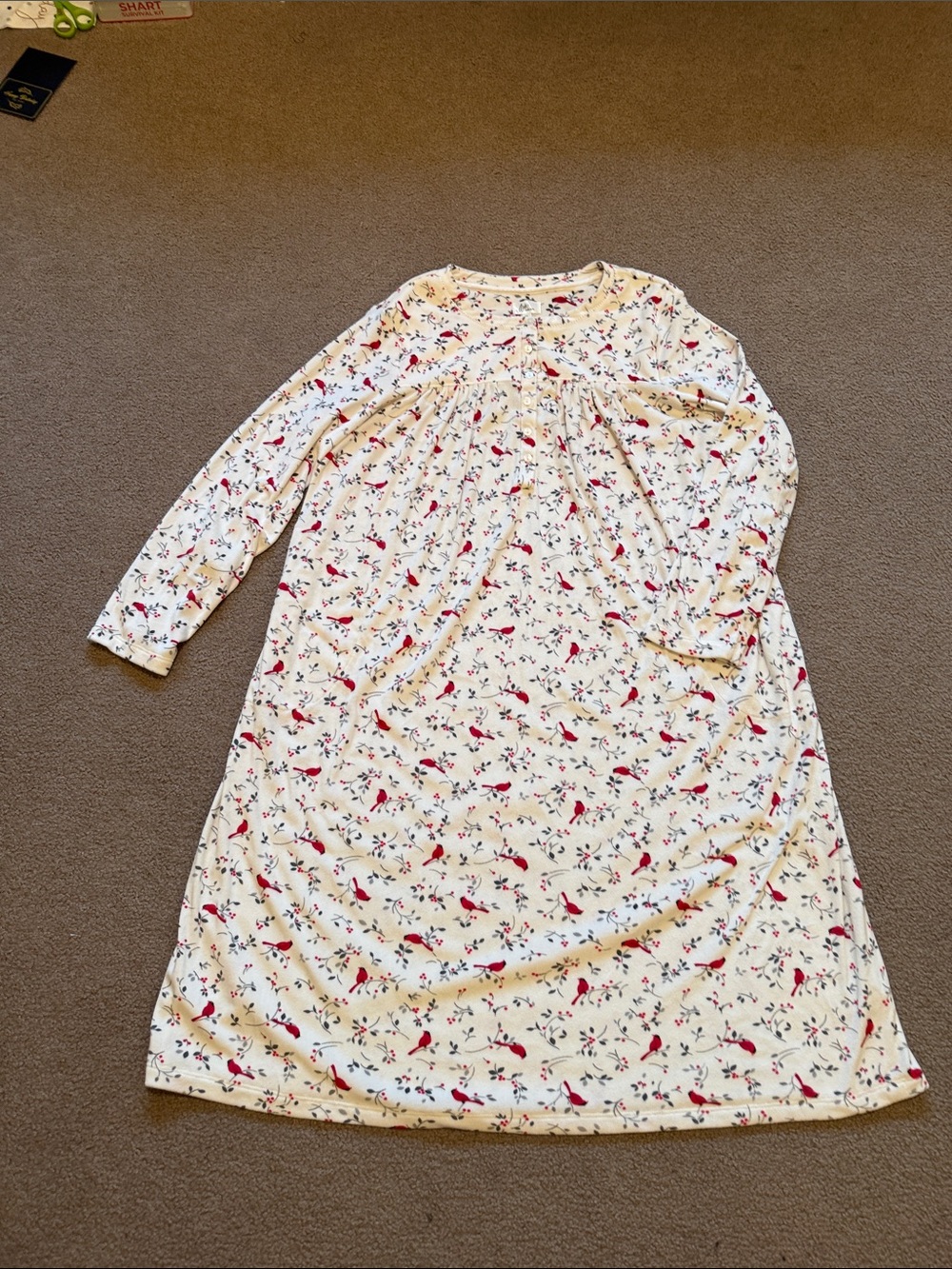 Dalia Collection Cream Nightgown with Red Floral Print